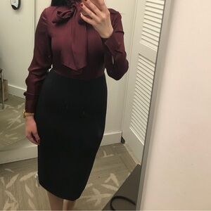Ted Baker Dress-  Black Pencil Skirt button with Burgundy Top